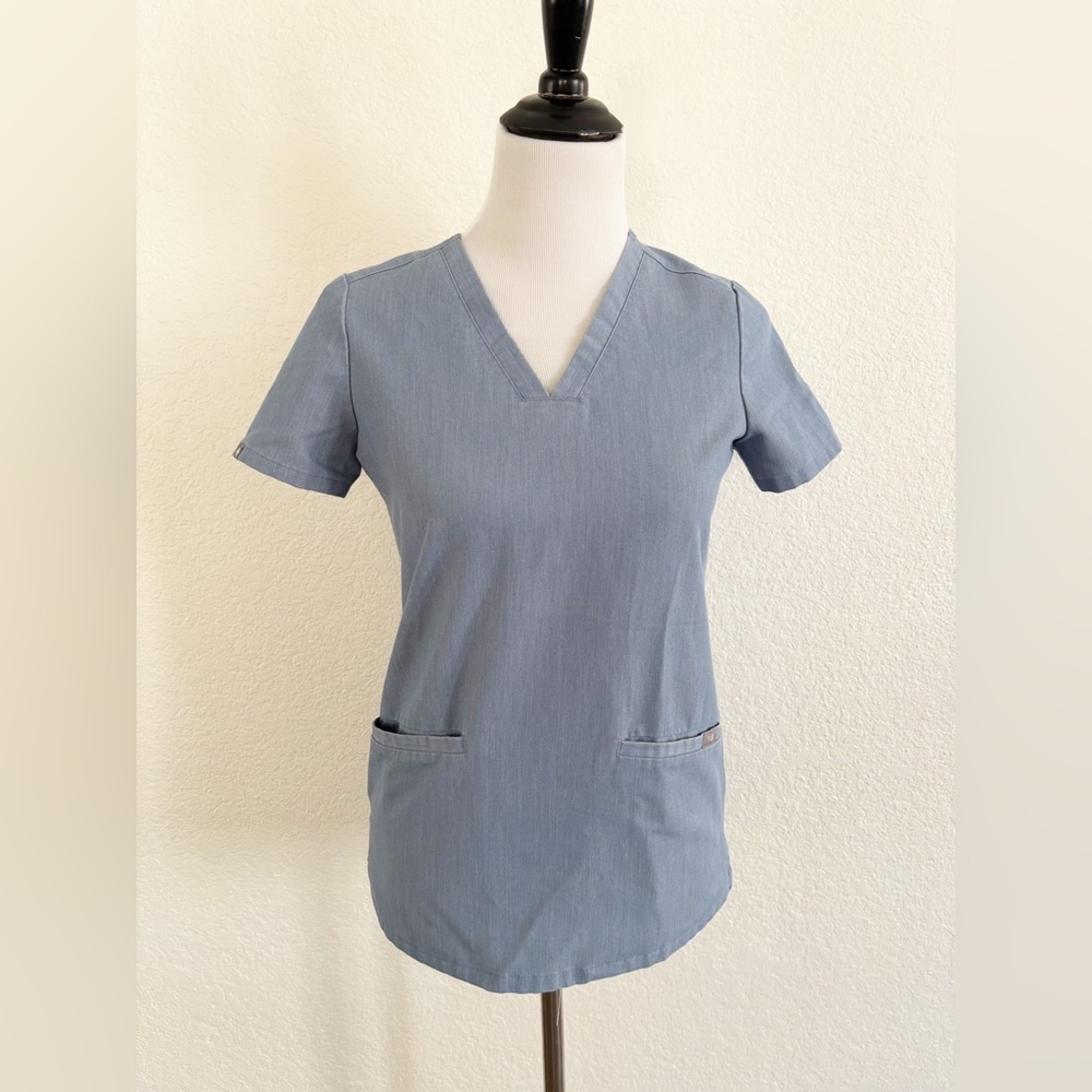 Figs Blue V-Neck Short Sleeve Tee
